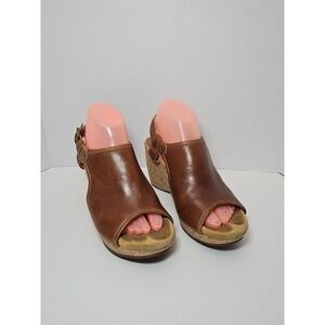 Clarks Elements *Harwich‎ Helm Sz 9 M Slingback Cork Wedge Sandal Brown Women's